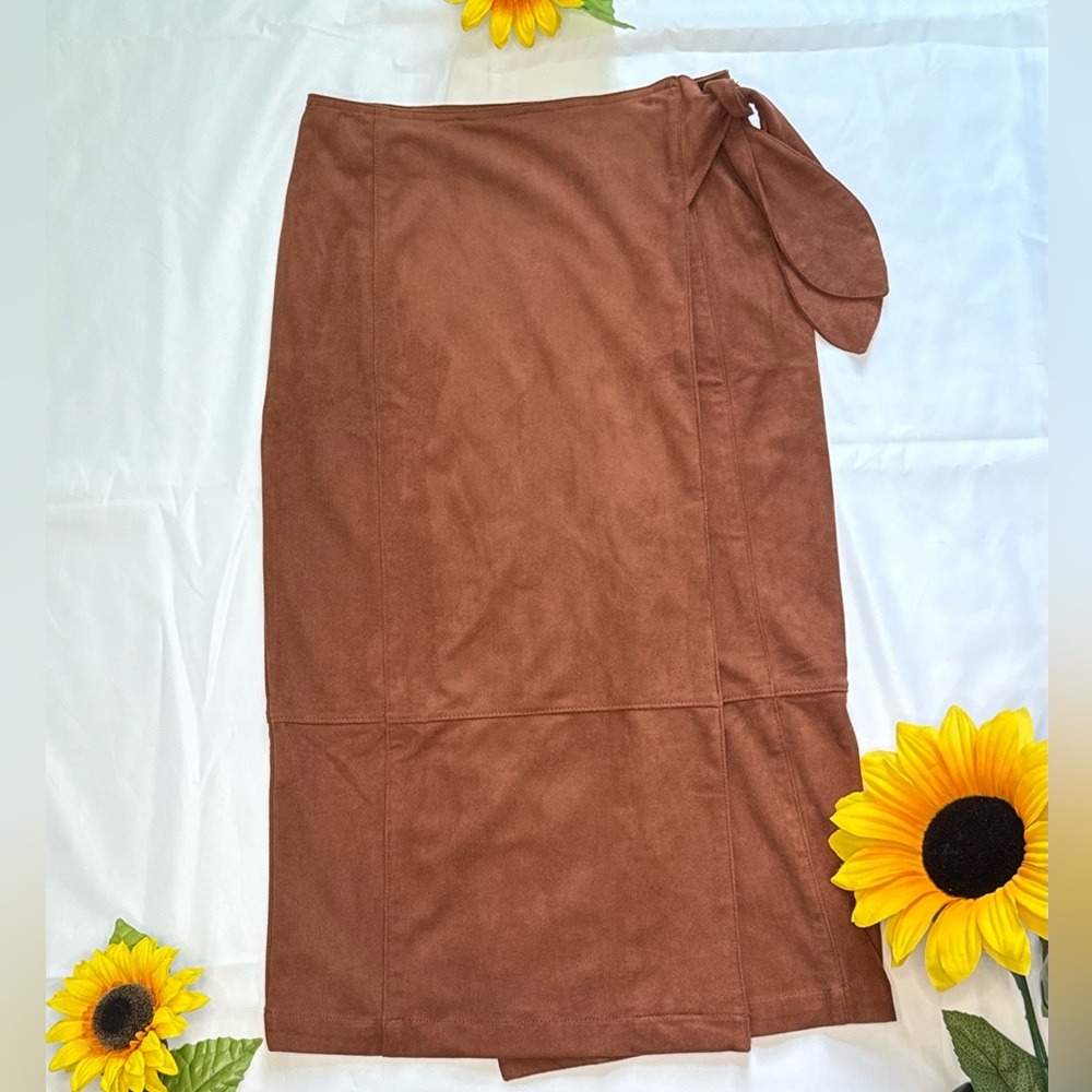 Anthropologie Brown Faux Suede Wrap Midi Skirt